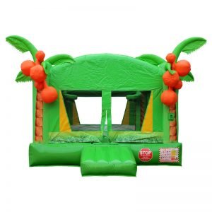 Front view of a green and yellow Tropical inflatable.