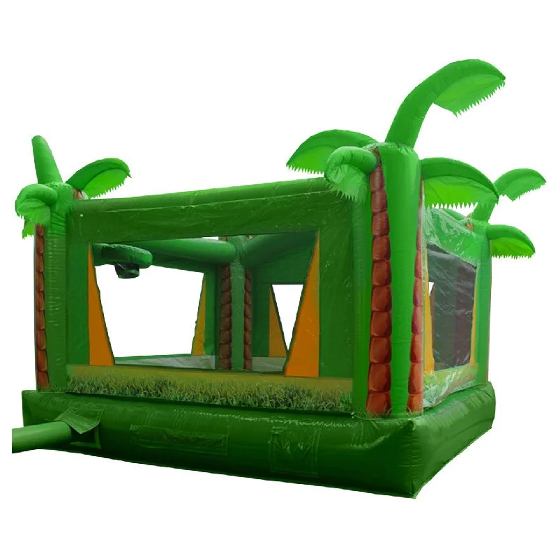 Rear view of a green and yellow Tropical inflatable.