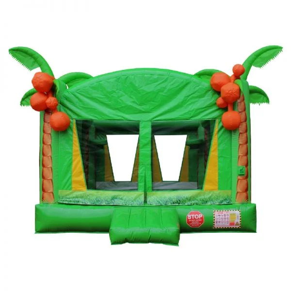 Front view of a green and yellow Tropical inflatable.