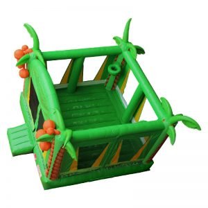 Birds eye view of a green and yellow Tropical inflatable.