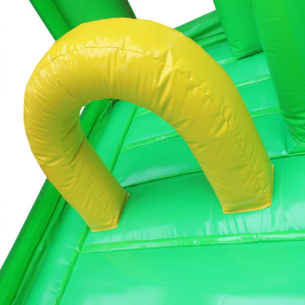 Yellow and green bouncy castle obstacle.
