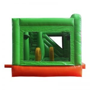 Side view of a green and orange inflatable.