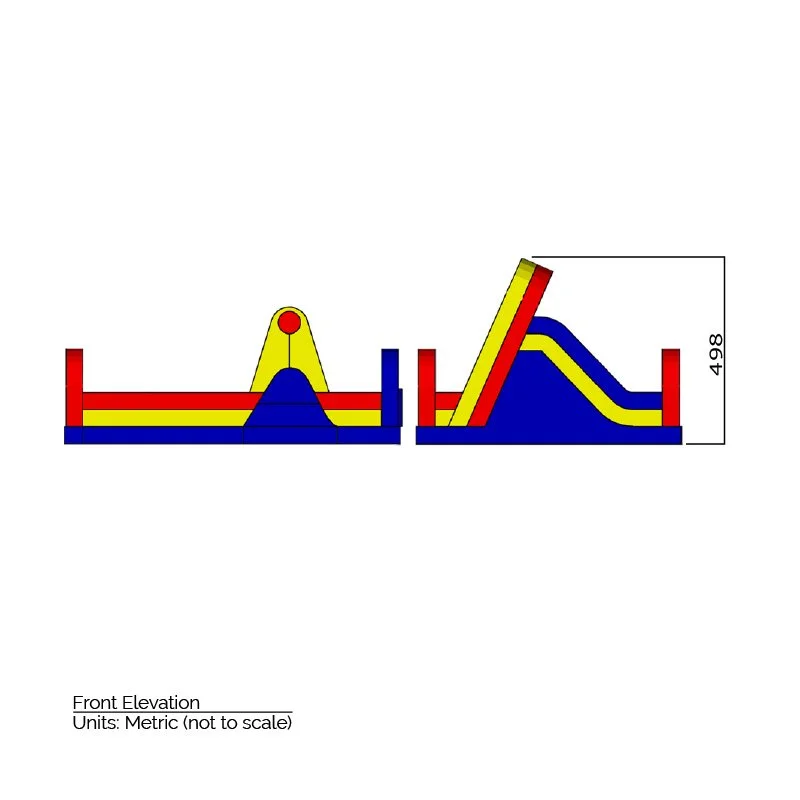 Inflatable Obstacle Course side elevation dimensions. Total height is 498 cm.
