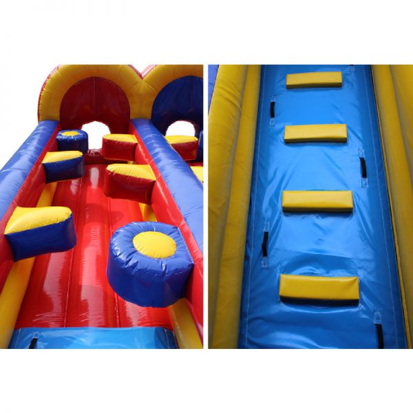 Climbing wall and obstacle closeups of an Inflatable Obstacle Course.