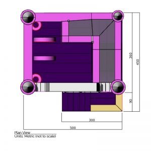 Princess combo bounce house plan view dimensions. Total length is 500 cm. and total width is 450 cm.