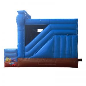 Side view of a blue and brown inflatable.