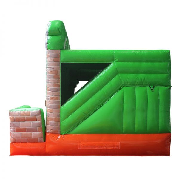 Side view of a green and orange inflatable.