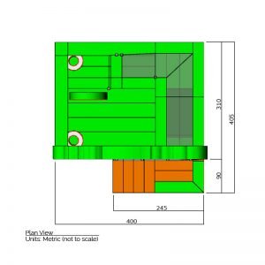 Zoo combo bounce house plan view dimensions. Total length is 405 cm. and total width is 400 cm.