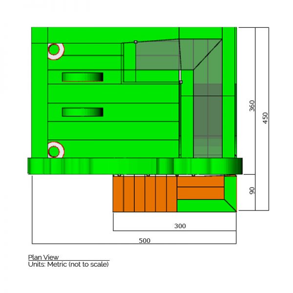 Zoo combo bounce house plan view dimensions. Total length is 500 cm. and total width is 450 cm.