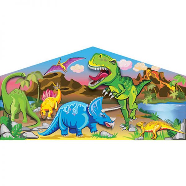 Dinosaurs art panel featuring dinosaurs like Tyrannosaurus, Brachiosaurus, Triceratops and Stegosaurus.