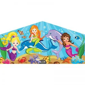 Mermaids themed art panel featuring tree mermaids and two dolphins surrounded by the beautiful sea landscape.